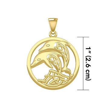 Celtic Jumping Double Dolphins Solid Gold Pendant GPD5700 - Jewelry